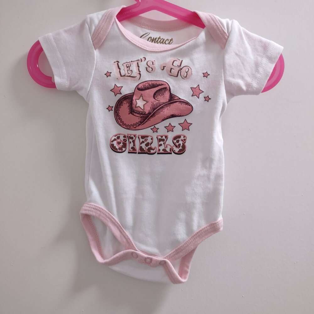 Contact Brand Little Girl Babies Cowboy Hat, Let's Go Girls Short Sleeved Onesie